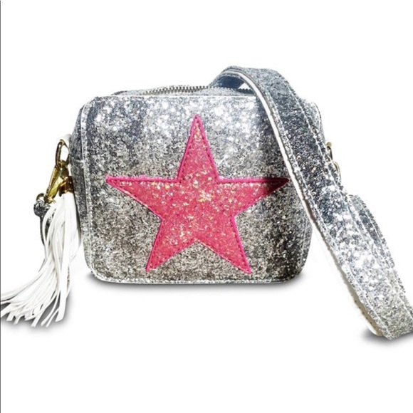 NEW PREPPY SILVER GLITTER PINK STAR CROSSBODY HANDBAG GOOSE TEEN GOLDEN - Picture 4 of 7